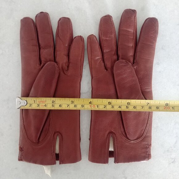 Vintage made in Italy lambskin leather rabbit fur lining brown warm gloves 7 1/2 - Picture 11 of 12